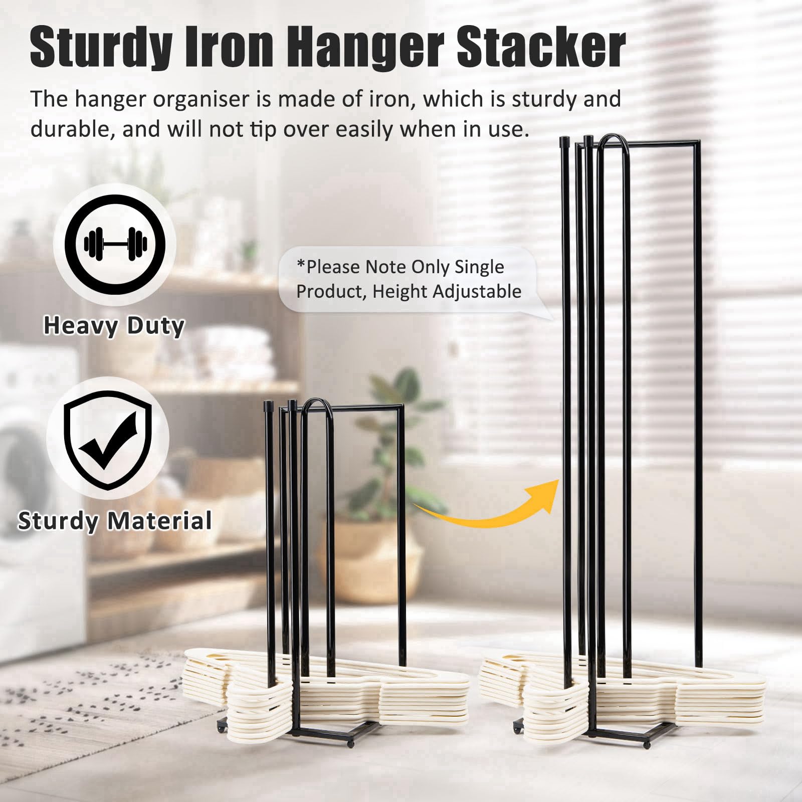 HONZUEN Hanger Stacker Metal, Height-Adjustable Hanger Storage Organizer Hold up to 120 Velvet Hangers, Hanger Organizer Stacker Stand for Closet and Laundry, Clothes Hanger Holder Space Saver 1 Pack