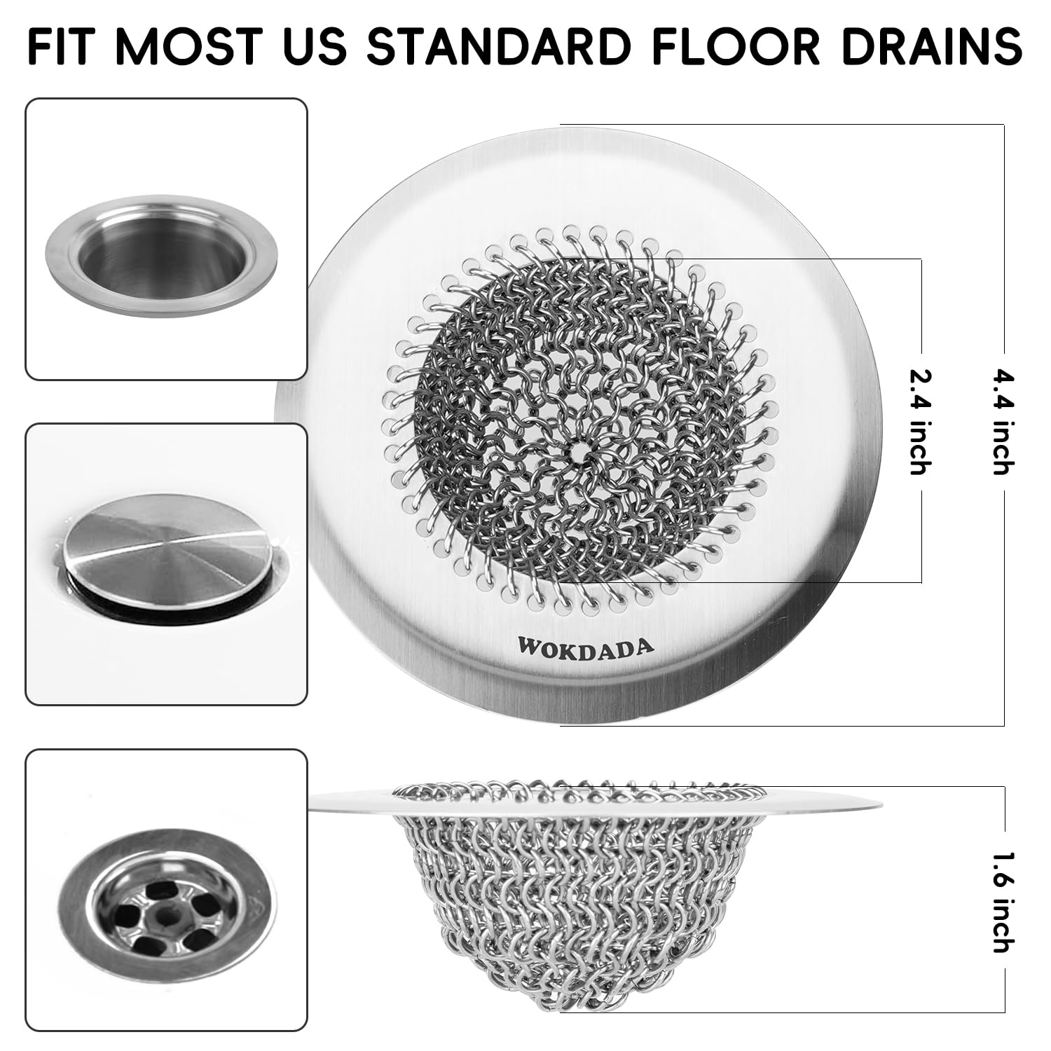 1Pack Kitchen Sink Drain Strainer for Easy Clean Large Basket & 1Pack Bathtub Drain Hair Catcher, Wokdada Fast Drainage Shower Drain Hair Catcher