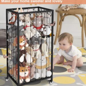 Ardier Stuffed Animal Storage Organizer with Wheels, Stuffed Animal Zoo Shelf with Elastic Rope for Nursery, Play Room, Bedroom, Kids Plush Toy Holder for Boys and Girls, Black.