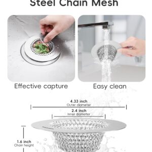 1Pack Kitchen Sink Drain Strainer for Easy Clean Large Basket & 1Pack Bathtub Drain Hair Catcher, Wokdada Fast Drainage Shower Drain Hair Catcher