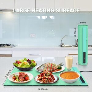 Electric Warming Tray - 3 Modes &Full Surface Heating,Rollable & Portable,Premium Silicone Nano-Material,3 Temperature Settings,Auto Shut-Off -Versatile Food Warmer for Gatherings,Parties (Green)