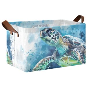 alaza watercolor sea turtle fabric storage bins collapsible storage cube organizer basket with handles for shelves colset wardrobe organizition