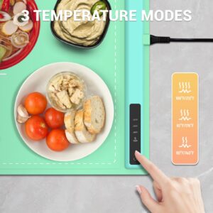 Electric Warming Tray - 3 Modes &Full Surface Heating,Rollable & Portable,Premium Silicone Nano-Material,3 Temperature Settings,Auto Shut-Off -Versatile Food Warmer for Gatherings,Parties (Green)