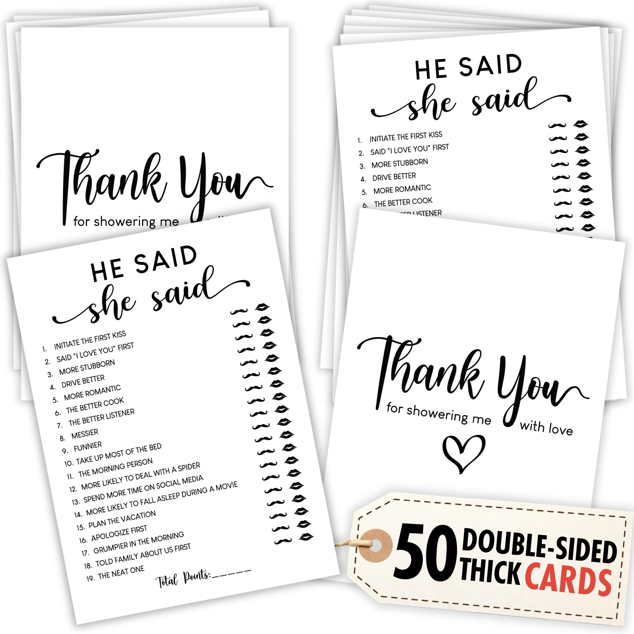 STOFINITY He Said She Said Bridal Shower Game - 50 Pcs Him Or Her Wedding Shower Game for 50 Guests, Engagement Party Game for Bridal Shower Decorations