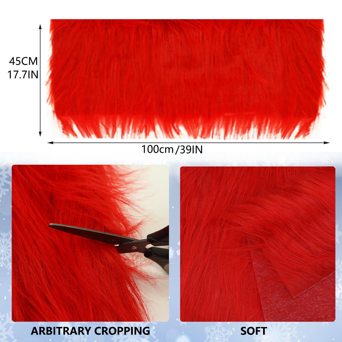 Faux Fur Fabric Christmas Winter Squares Shaggy Fur Fabric Patches Red 18x40 Inch for DIY Craft Hobby Halloween Winter Costume Decoration