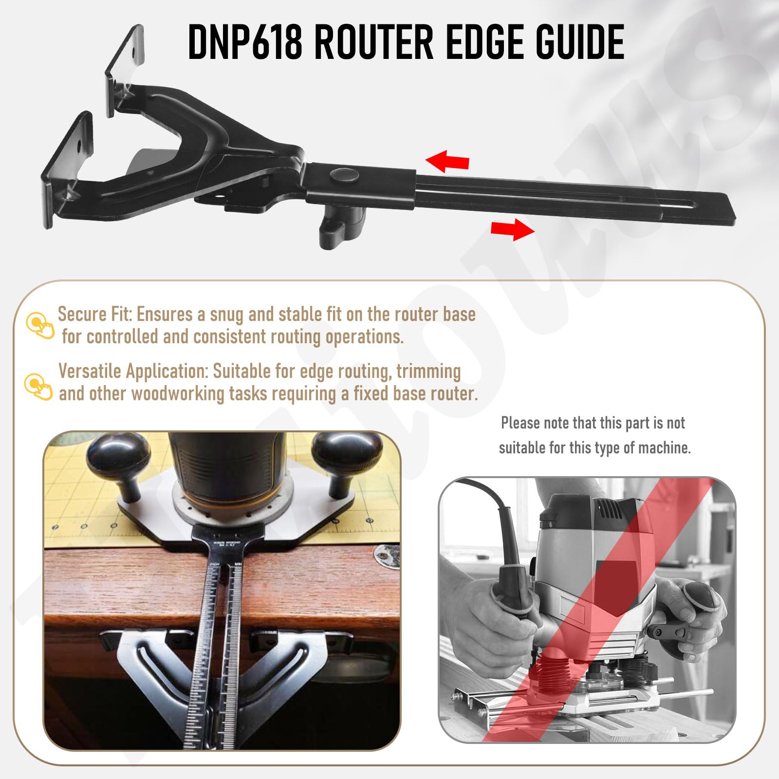 DNP618 Edge Guide for Fixed Base Compact Router, Compatible With DEWALT DWP611 Router, PORTER-CABLE 450 & 451-Adjustable for Quick Attachment To Router Mounting Base, Fits Router DCW600B, DW6913. etc