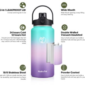 Half Gallon Insulated Water Bottle with 2-in-1 Lid (Chug Lid/Straw Lid), 40/64oz Double Walled Vacuum Stainless Steel Water Bottles, Water Jug with Straw