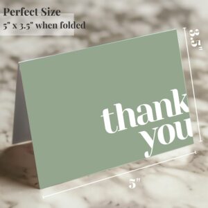 Paper Play Thank You Cards Bulk Pack of 40 Green, 5x3.5 Inches with Matching Stickers & Envelopes, Minimalistic Design Suitable for Business, Baby Shower, Wedding, Small Business, Graduation, Funeral