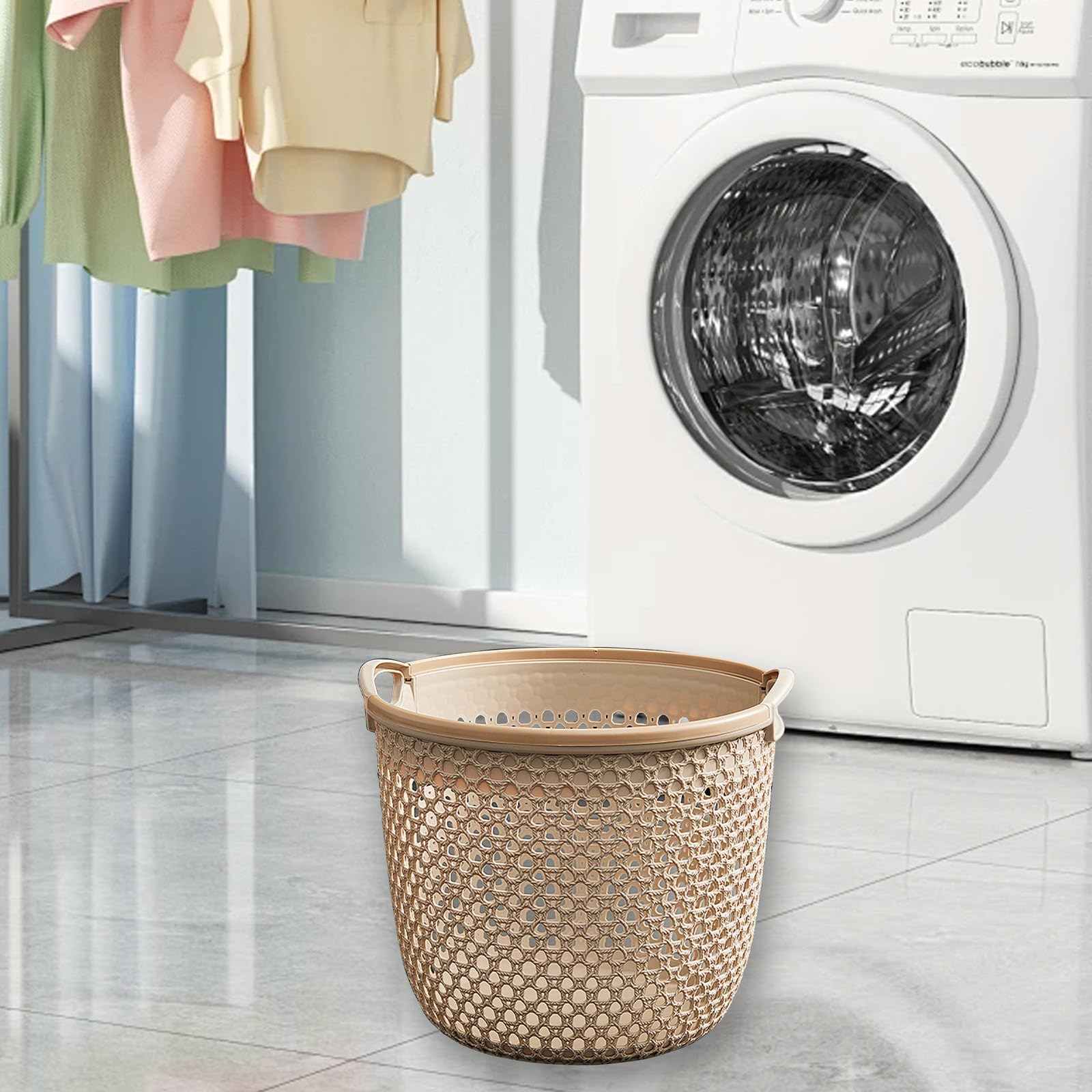 Flexible Laundry Basket with Handles, Portable Round Bin, Plastic Laundry Basket Storage Hamper, Portable Dirty Clothes Basket, Dirty Clothes Storage Basket Large Clothes Rack Laundry Basket