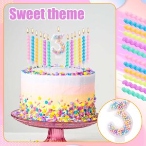 Birthday Numbers Candles, Macaron Number Candles 0-9 Sweet Numeral Topper with Plastic Holder Girl Birthday Cakes Decoration for Wedding Party Anniversary Decoration (Number 3)