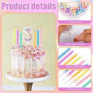 Birthday Numbers Candles, Macaron Number Candles 0-9 Sweet Numeral Topper with Plastic Holder Girl Birthday Cakes Decoration for Wedding Party Anniversary Decoration (Number 3)