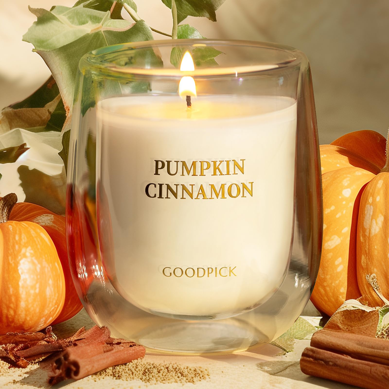 Goodpick Pumpkin Cinnamon Candles, Fall Candle, Aromatherapy Scented Candle, Soy Candle, Candles for Home Scented, Gifts for Women, Her, Mom, Birthday Gifts, Housewarming Gifts, 7 oz 45 Hours Burn