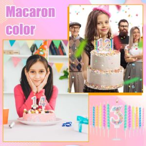 Birthday Numbers Candles, Macaron Number Candles 0-9 Sweet Numeral Topper with Plastic Holder Girl Birthday Cakes Decoration for Wedding Party Anniversary Decoration (Number 3)