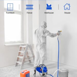 POXURIO 1200W Airless Paint Sprayer, 3300PSI High Efficiency Electric Paint Sprayer with Extension Rod, Thinning-Free Stand Airless Sprayer for Home Exterior and Interior, Garage, Deck, Furniture