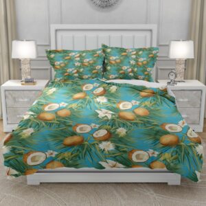 ZAJIO Bedding Coconut Tree Twin Duvet Cover Set Coconut Floral Print Summer Comforter Cover Set Fruit Pattern Bedspread Refreshing Bedroom Decor 1 Quilt Cover with 2 Pillow Cases(No Comforter)