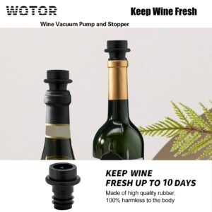 WOTOR Wine Saver Vacuum Pump with 4 Stoppers, Wine Stopper, Wine Preserver, Reusable Bottle Sealer Keeps Wine Fresh, Ideal Wine Accessories Gift (Flat Handle)