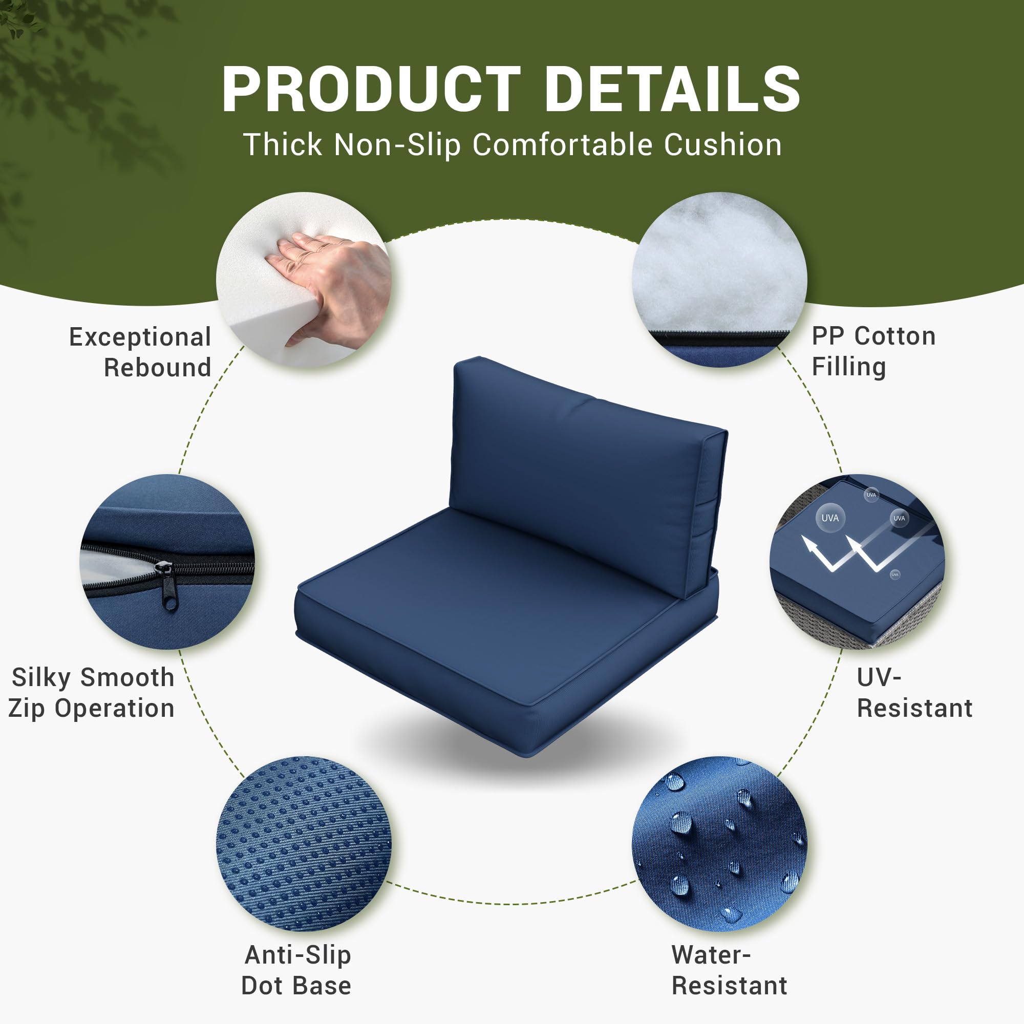 Amopatio Outdoor Cushions, Replacement Patio Furniture Cushions for Outdoor Furniture, Waterproof & Fade Resistant Cushions for Patio Sectional Couch(Cushion Cores & Covers, Navy)