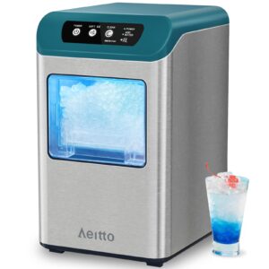 aeitto nugget ice maker countertop, 55 lbs/day, chewable ice maker, rapid ice release in 5 mins, auto water refill, self-cleaning, stainless steel housing ice machine (cyan