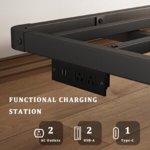 Viisari Floating Queen Bed Frame with LED Lights Type-C & USB Charging Station No Box Spring Needed Heavy Duty Metal Platform Bed Frame Noise Free