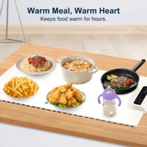 Warming Mat for Food, Full Surface Heating Electric Warming Tray for food, 3-Temperature Settings Portable Food Warming Mat, Auto Shut-Off Rollable Warming Trays for Buffets Party, Gatherings White