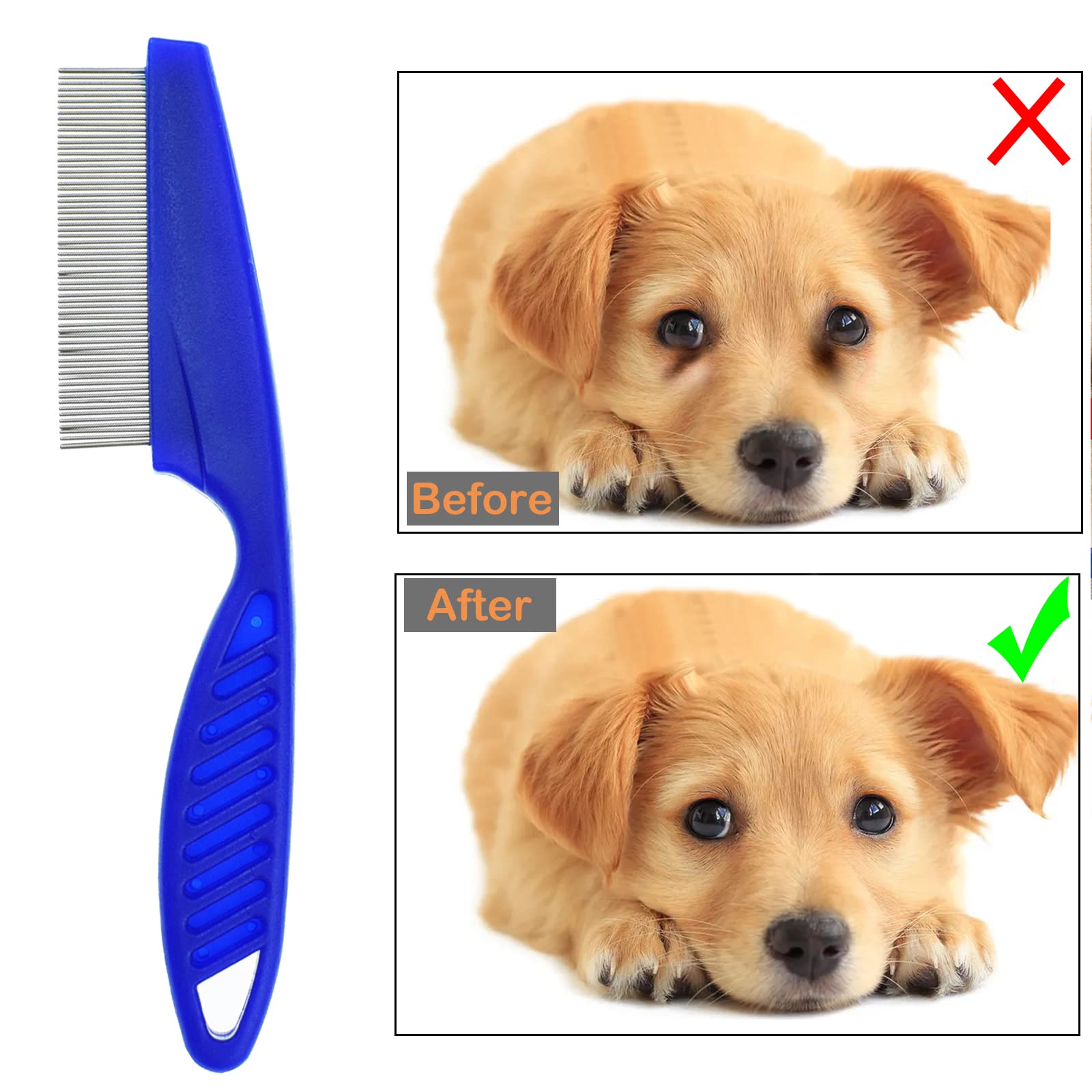 Flea Comb Hair Remover Grooming Combs Fine Tooth Tear Stain Combs for Pets Dog Cat