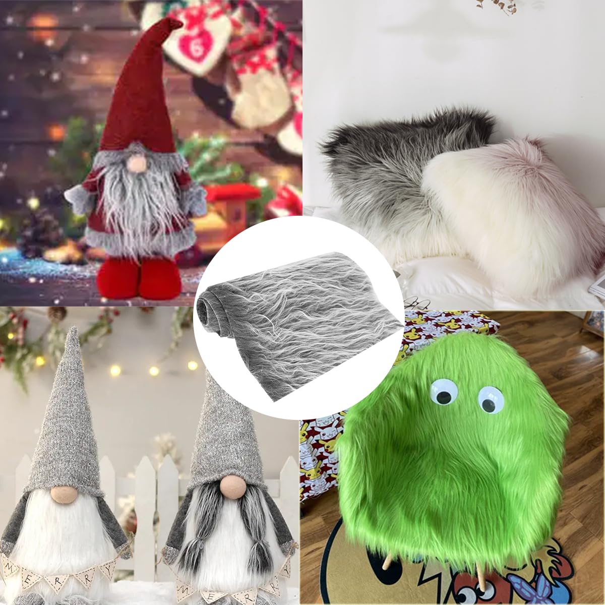 Faux Fur Fabric Christmas Winter Squares Shaggy Fur Fabric Patches White 18x40 Inch for DIY Craft Hobby Halloween Winter Costume Decoration