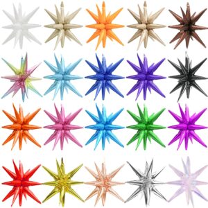 4D Explosion Star Balloon 14-Pointed Star Cone Balloon For Birthday Wedding Baby Shower Bridal Shower, 6 Pack 22'' Metallic Star Balloons Spike Balloon Fireworks Decoration Casino Disco Party Supplies