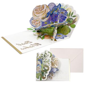 zisqerts 3d greeting card with pop up flowers, foldable celebration gift with envelope for friends ideal for birthdays,mother's day, anniversary, valentines day graduation, weddings (blue)