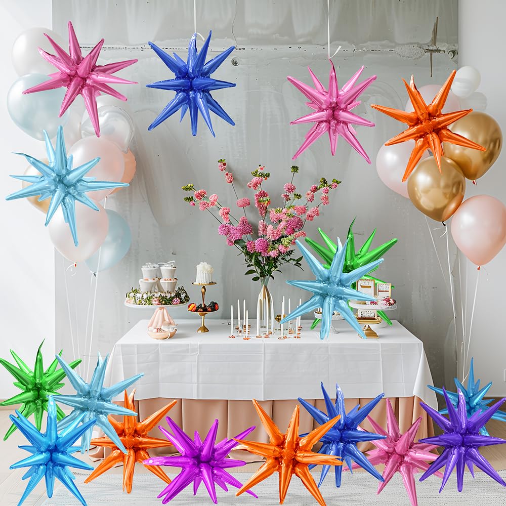 4D Explosion Star Balloon 14-Pointed Star Cone Balloon For Birthday Wedding Baby Shower Bridal Shower, 6 Pack 22'' Metallic Star Balloons Spike Balloon Fireworks Decoration Casino Disco Party Supplies