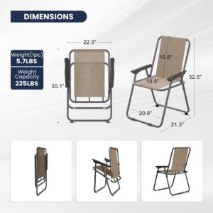 Amopatio Patio Folding Chairs Set of 4, Outdoor Chair Foldable Dining Chairs with Armrests for Outside Lawn Garden Porch and Pool, Brown