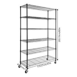 ZeStarDair Metal Shelve, Wire Shelving with Wheels 6-Tier Heavy Duty Storage Rack Utility Wire Rack 47 * 17 * 80 in Storage Shelving Unit Adjustable Storage Rack for Garage Kitchen Office (Black)