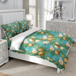 ZAJIO Bedding Coconut Tree Twin Duvet Cover Set Coconut Floral Print Summer Comforter Cover Set Fruit Pattern Bedspread Refreshing Bedroom Decor 1 Quilt Cover with 2 Pillow Cases(No Comforter)