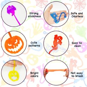 Tuzuaol 100 Pack Halloween Sticky Hands Party Favors Supplies for Kids, Ghost Pumpkin Skull Fingers Bat Spider Web Sticky Stretchy Hand Toys Gifts for Boys Girls