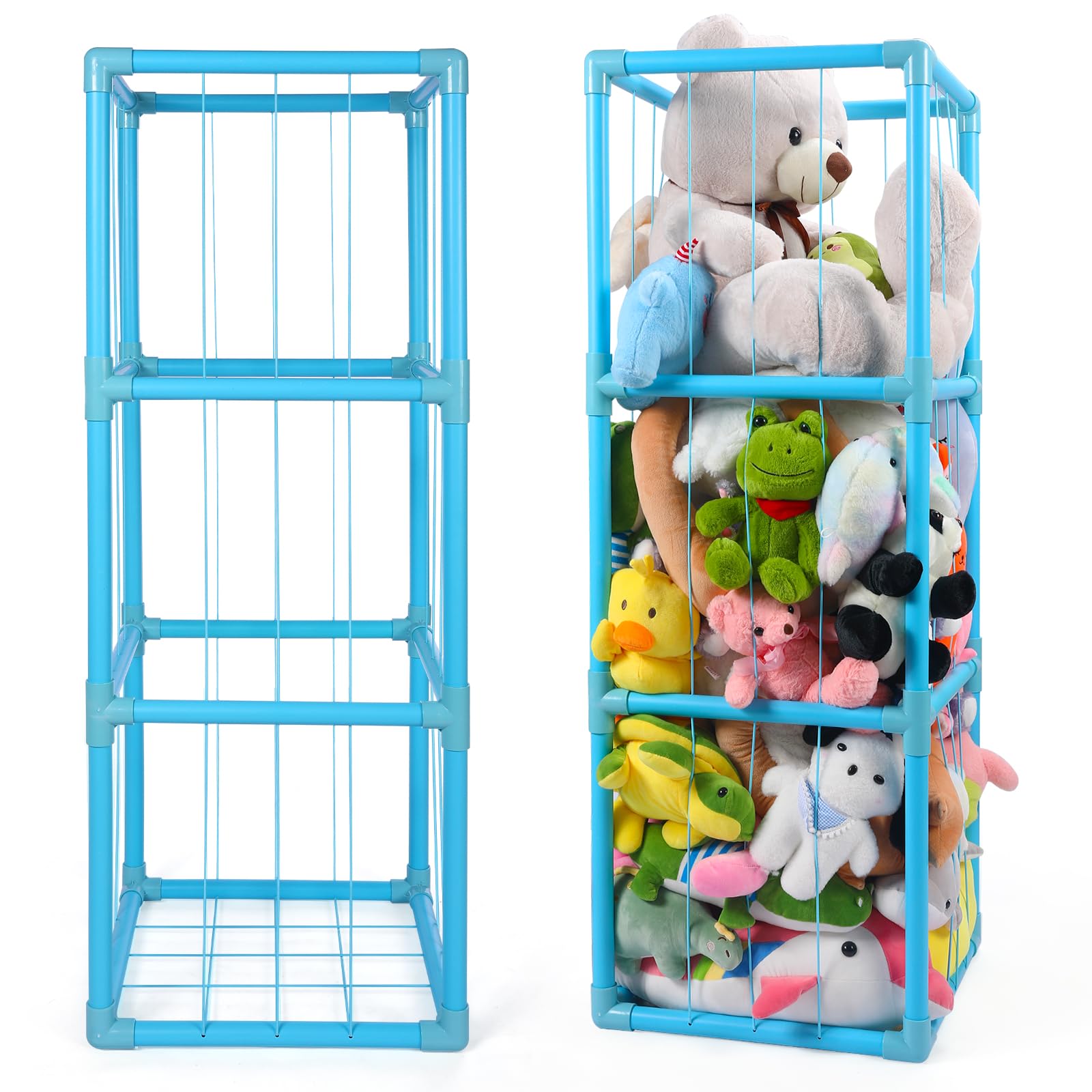 Essenhome Large Stuffed Animals Storage, Zoo Stuffed Animal Holder Space Save Vertical Stuffed Animals Storage PVC with Elastic Band and Net for Playroom Birthday Gift for Bedroom Nursery (Blue)