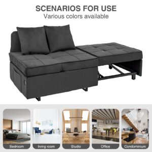 Convertible Sofa Bed 4-in-1 Velvet Sleeper Sofa Chair Bed Pull Out Futon Couch Bed with USB Ports 5 Adjustable Backrest and Pillow Fold Out Ottoman Bed for Adults Small Spaces Living Room, Dark Grey