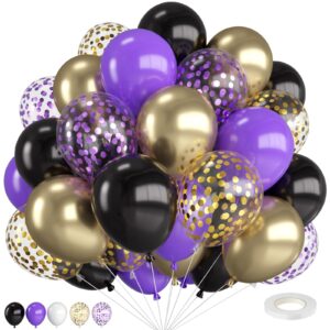 purple and gold balloons,12 inch purple black and sand gold balloons with purple and gold confetti balloons,for wedding birthday baby shower graduation engagement halloween party decorations