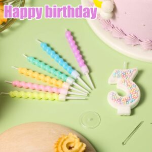 Birthday Numbers Candles, Macaron Number Candles 0-9 Sweet Numeral Topper with Plastic Holder Girl Birthday Cakes Decoration for Wedding Party Anniversary Decoration (Number 3)