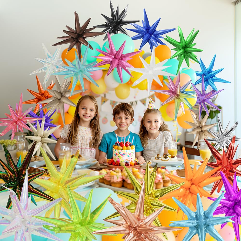 4D Explosion Star Balloon 14-Pointed Star Cone Balloon For Birthday Wedding Baby Shower Bridal Shower, 6 Pack 22'' Metallic Star Balloons Spike Balloon Fireworks Decoration Casino Disco Party Supplies