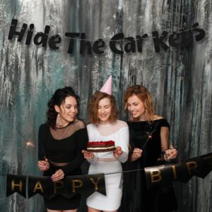 Hide the Car Keys Banner, Black Glitter 16th Birthday Banner Pre-Threaded 16 Birthday Party Supplies Funny 15th Birthday Decorations for 15 Boys & Girls