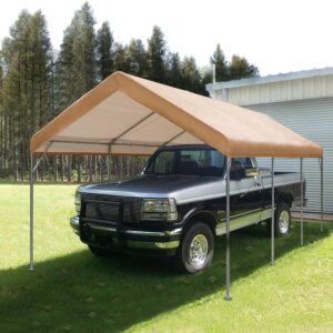 GREEN PARTY Carport, 10’ X 20’ Heavy Duty Car Canopy with Powder-Coated Steel Frame, Portable Car Canopy Party Tent Garage Boat Shelter with Sand Bag, Waterproof & UV Protected Tarp, 8 Legs, Beige