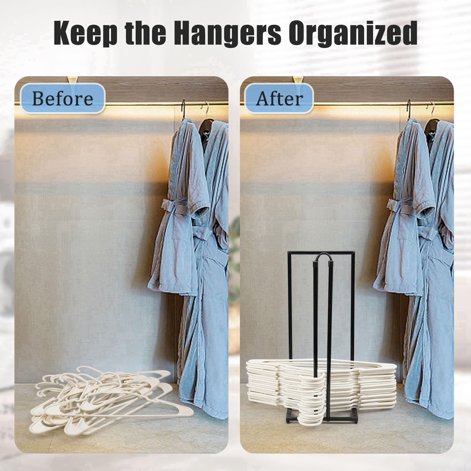 HONZUEN Hanger Stacker Metal, Height-Adjustable Hanger Storage Organizer Hold up to 120 Velvet Hangers, Hanger Organizer Stacker Stand for Closet and Laundry, Clothes Hanger Holder Space Saver 1 Pack