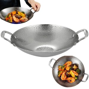 SHITOOMFE Mini Wok Stainless Steel Wok, 9 inch Dual-Handled Mini Wok, Nonstick Round Bottom Wok, Thick Induction Wok for Stir-Fry, Soups and Pastas