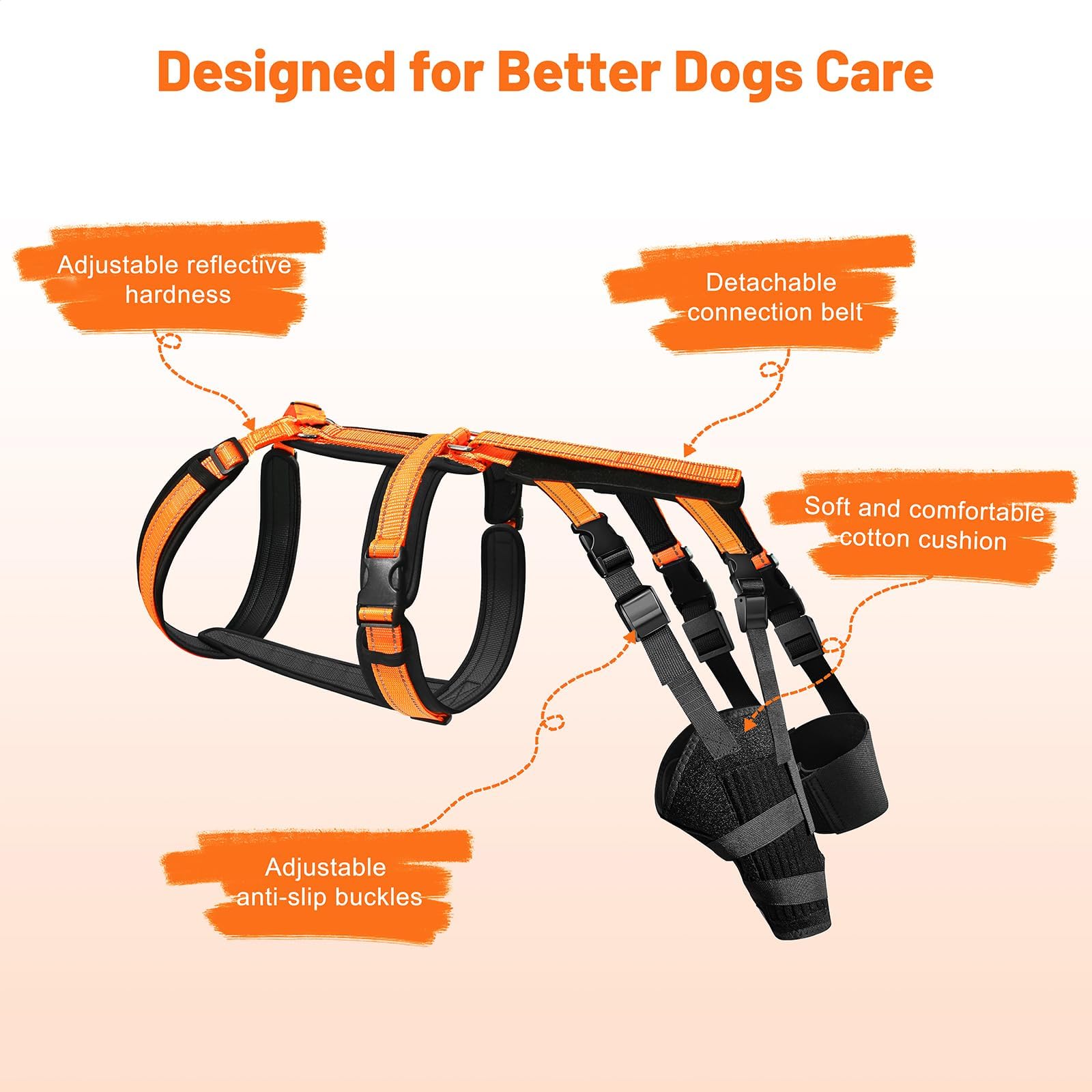 Heylaca Dog Knee Brace with Harness Adjustable Dog ACL Knee Brace for Luxating Patella, Cruciate Ligament Injury and Joint Pain, Rear Leg Braces for Medium & Large Breeds (Suitable for 50-65 LBs Dogs)