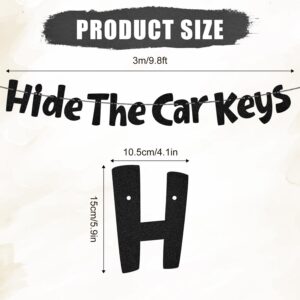 Hide the Car Keys Banner, Black Glitter 16th Birthday Banner Pre-Threaded 16 Birthday Party Supplies Funny 15th Birthday Decorations for 15 Boys & Girls