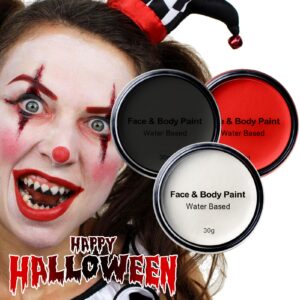 Duseu Halloween Face Painting Kit with Temporary Tattoo, Water Based Zombie Makeup with Brushes for Halloween Makeup, Clown Makeup with 3 Painting Brushes, 4 Sponges, 3 Halloween Tattoo Stickers