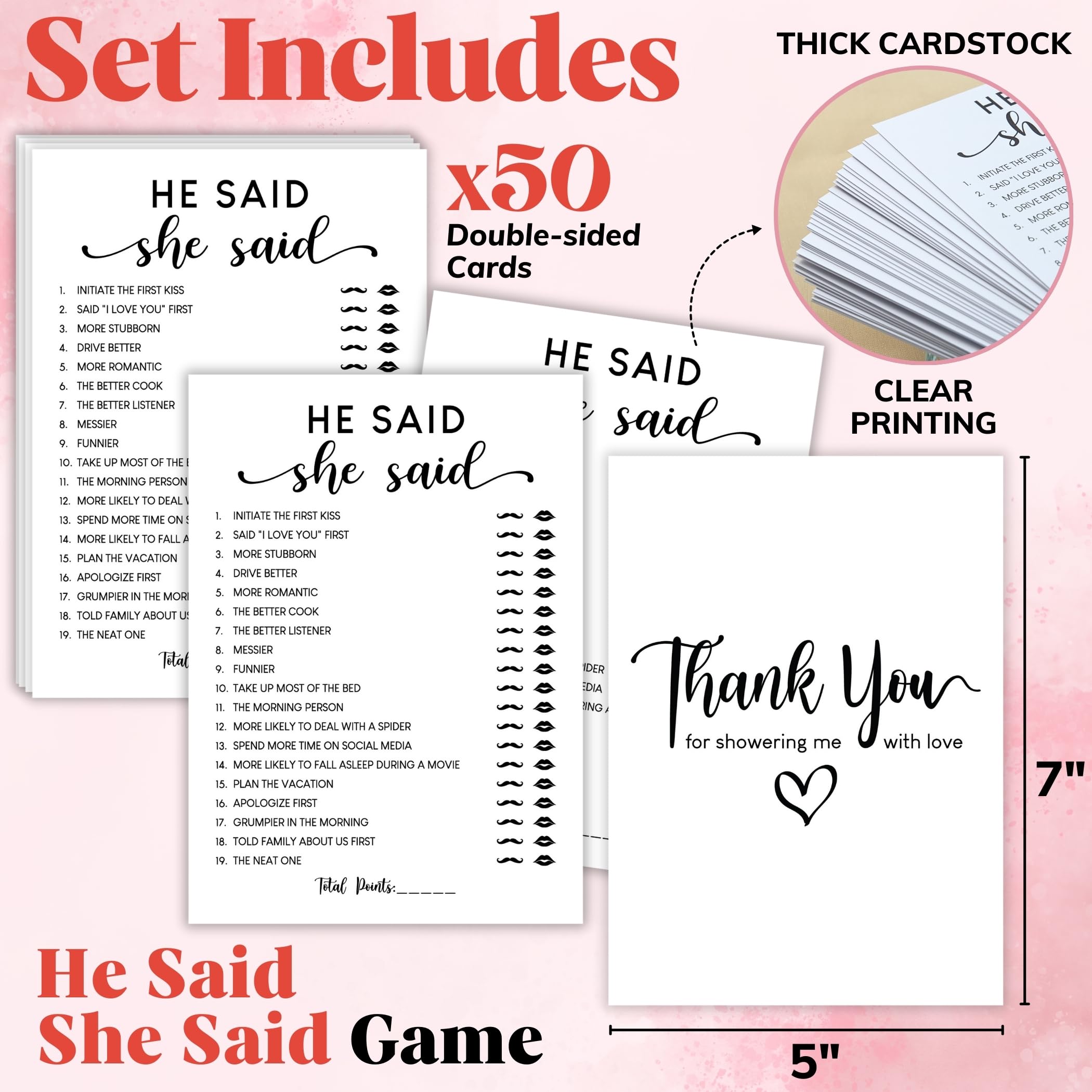 STOFINITY He Said She Said Bridal Shower Game - 50 Pcs Him Or Her Wedding Shower Game for 50 Guests, Engagement Party Game for Bridal Shower Decorations