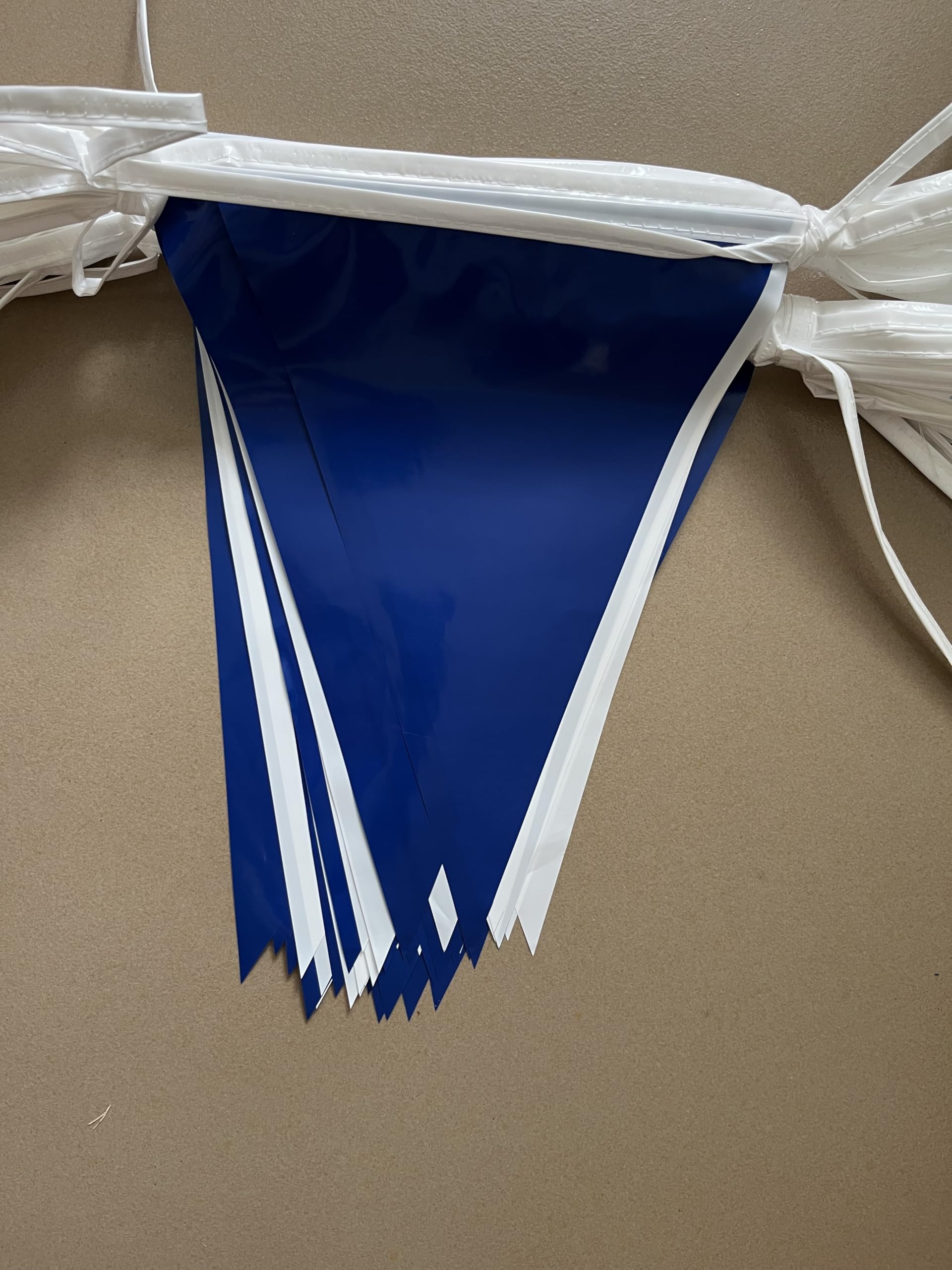 40 Meters 131ft Blue and White Outdoor Waterproof PE Plastic Party Banner Decorations, Triangular Flags Pennant Bunting for Birthday Graduation