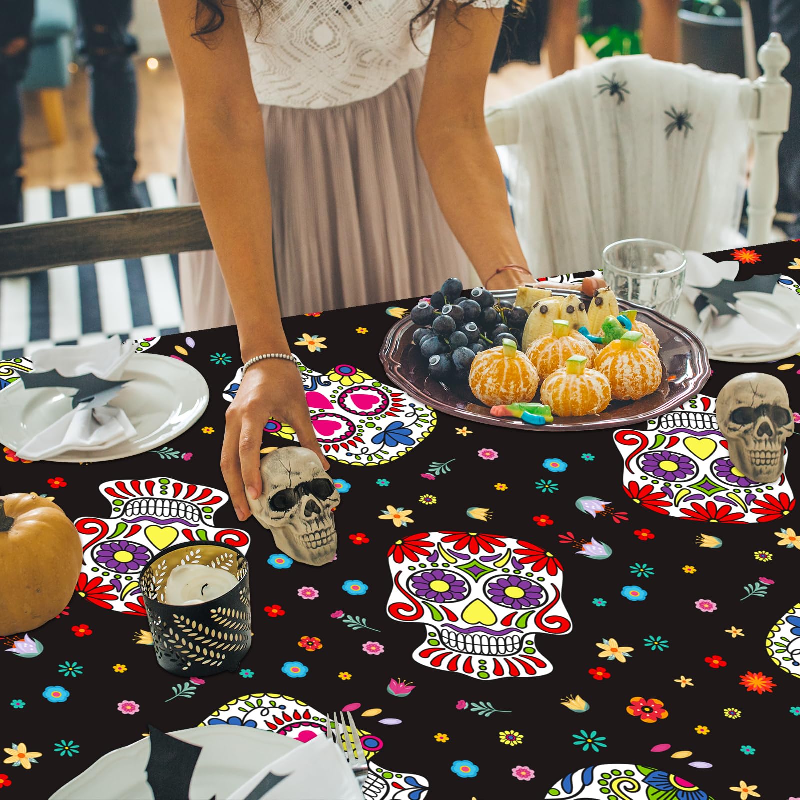 Hxezoc 3 Pack Day of The Dead Tablecloths, Disposable Plastic Skull Party Table Cover for Dia De Los Muertos Party Mexican Festival Holiday Party Decorations Outdoor Indoor Party Supplies