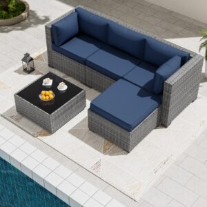 Amopatio Outdoor Cushions, Replacement Patio Furniture Cushions for Outdoor Furniture, Waterproof & Fade Resistant Cushions for Patio Sectional Couch(Cushion Cores & Covers, Navy)