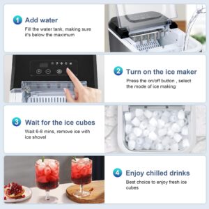 Greatrue Countertop Ice Maker, 9 pcs/6 mins, 2 Sizes, 33 lbs/Day, Self-Cleaning Portable Ice Maker with Ice Scoop and Basket for Home/Camping/Kitchen/Party (Stainless Steel)